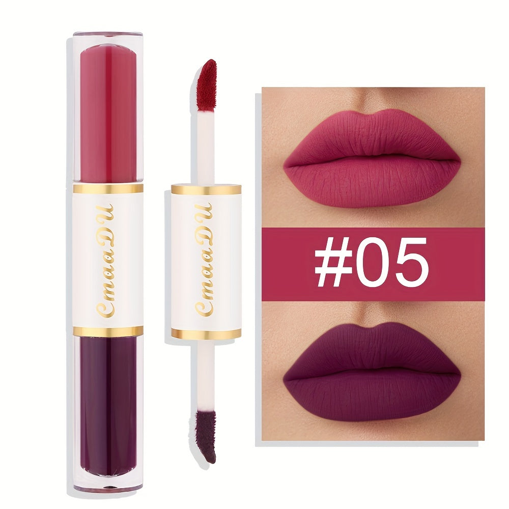 Double Ended Lip Gloss, Matte Velvet Satin Texture, Vivid Color Rendering Lip Glaze Long Lasting Waterproof Liquid Lipsticks ( 8 Colors ) Valentine's Day Gifts