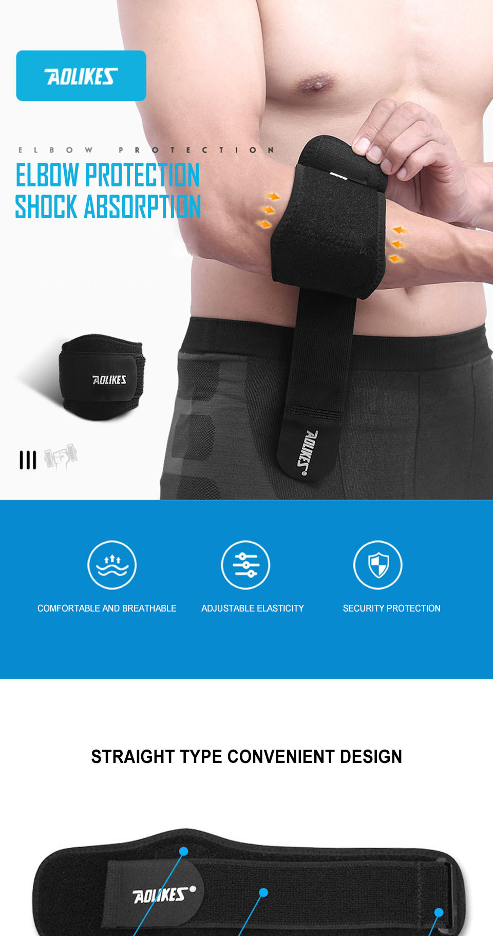 1pc Aolikes Elbow Brace for Men and Women - Tennis Elbow Support Wrap with Adjustable Compression