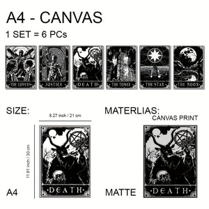 6pcs/set Black White Tarot Posters Wall Art, Living Room Bedroom Modern Wall Painting No Frame