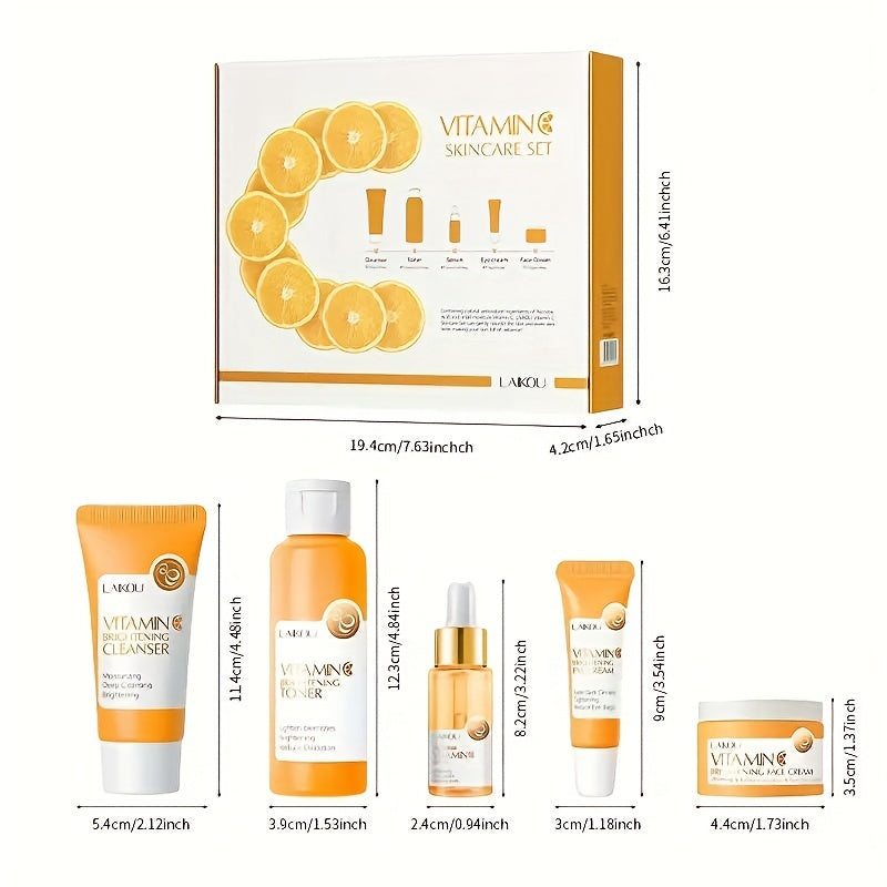 LAIKOU Vitamin C Series Skin Care Products Set 5 Piece Cleansing Skin Water Serum Eye Cream Essence Cream For Men And Women Daily Skin Care Gifts