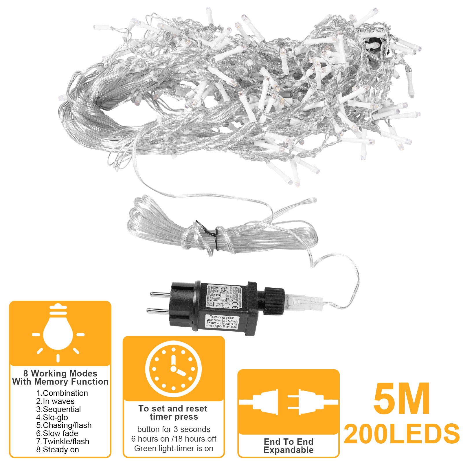 Memory LED Icicle String Lights 5/10/15M Waterproof Outdoor Christmas Fairy Lights 8 Modes Timer Xmas Newyear Decor 31V Plug
