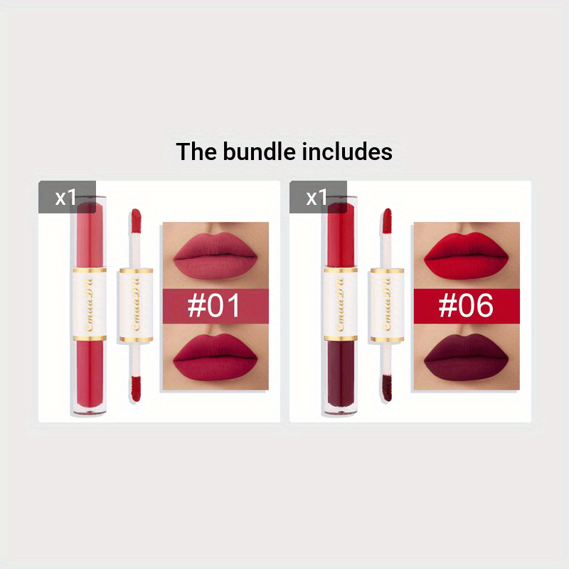 Double Ended Lip Gloss, Matte Velvet Satin Texture, Vivid Color Rendering Lip Glaze Long Lasting Waterproof Liquid Lipsticks ( 8 Colors ) Valentine's Day Gifts
