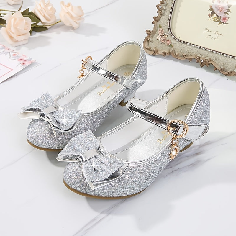 Girls' Elegant Low Heel Pumps - Bow Decorated Princess Party Shoes for Spring and Summer with Comfortable Insoles and Durable Outsoles