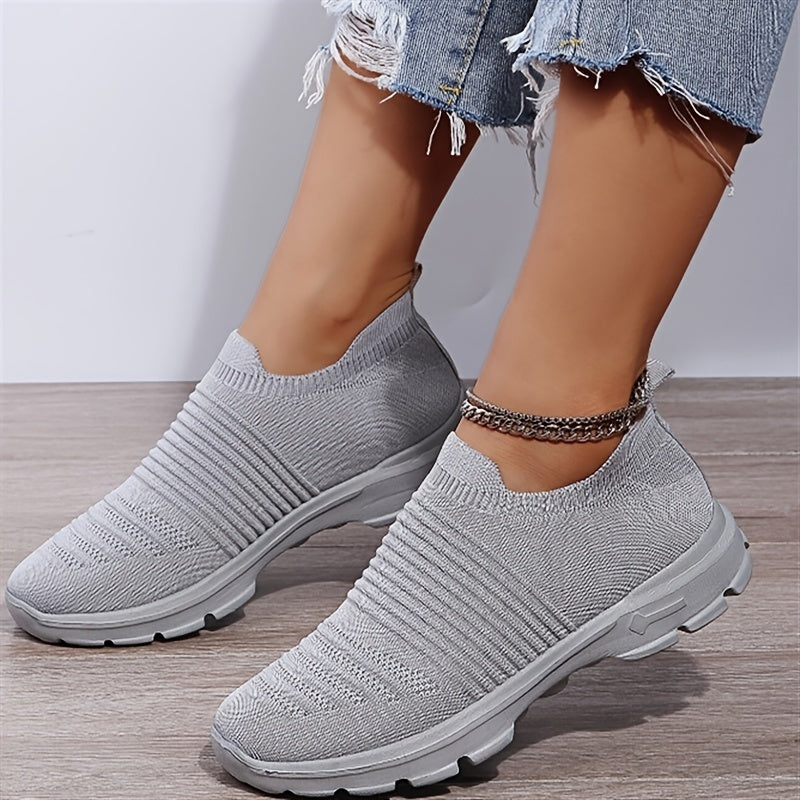 Women's Knit Soft Sole Breathable Mesh Sneakers, Solid Color Slip On Shoes, Women's Footwear