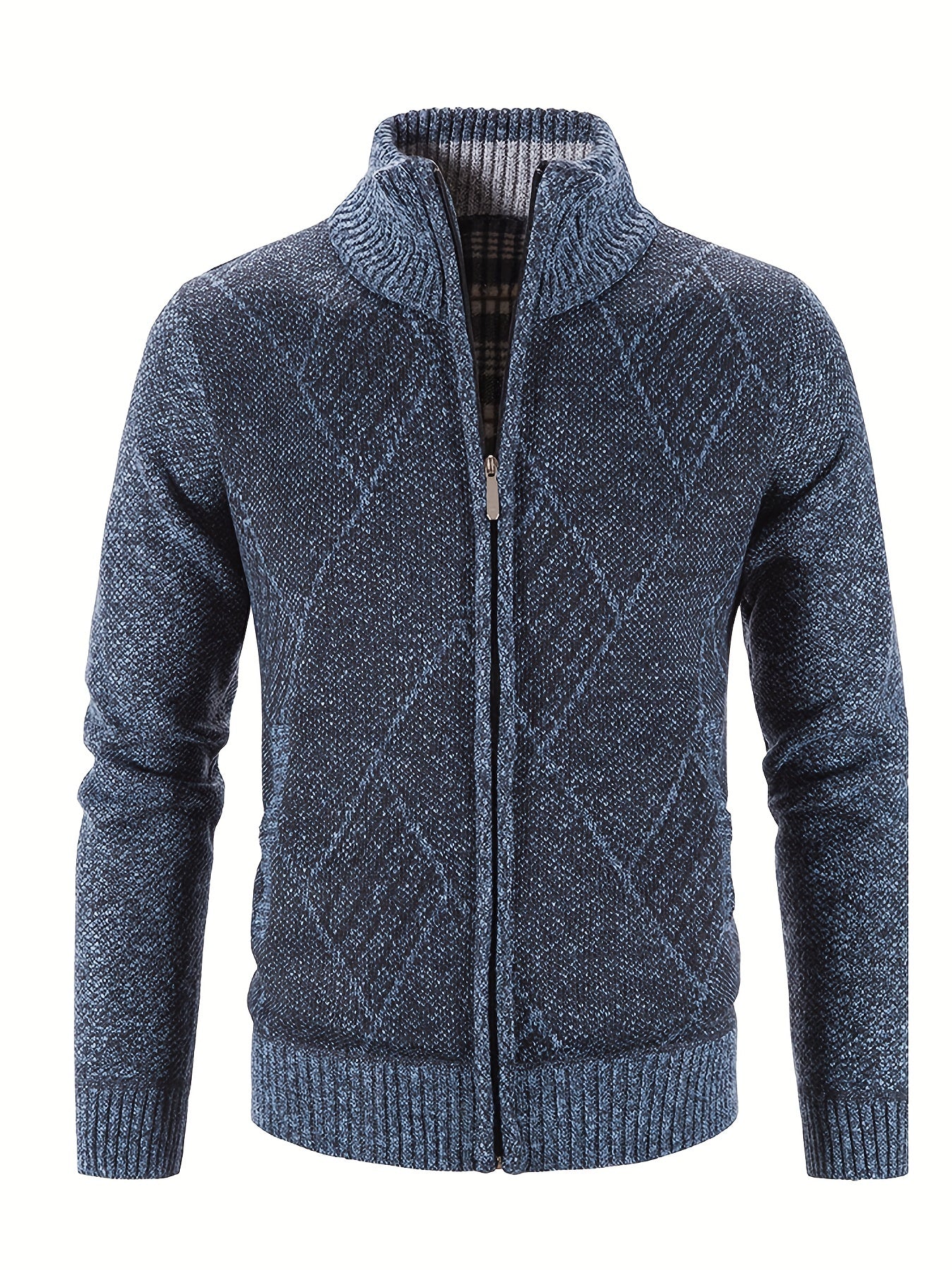 Loldeal Men'S Stand Collar Diamond Plaid Cardigan - Thick Warm Knit Open Front Sweater with Pockets, Solid Color Casual Fall/Winter Layering Essential, Cozy Clothing, Stylish Cardigan, Durable Construction, Warm Knitwear