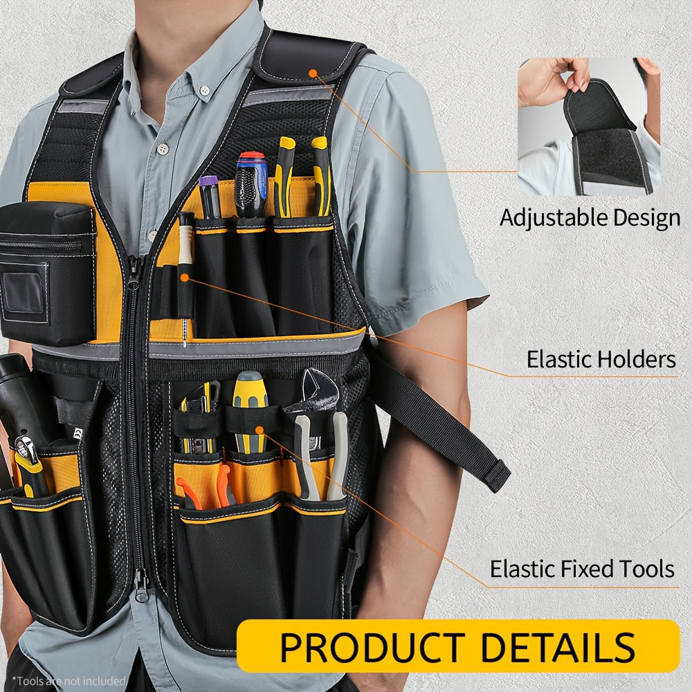 High-Visibility Reflective Work Vest - Durable with Tool Pockets for Electricians - Ensures Ultimate Construction Safety