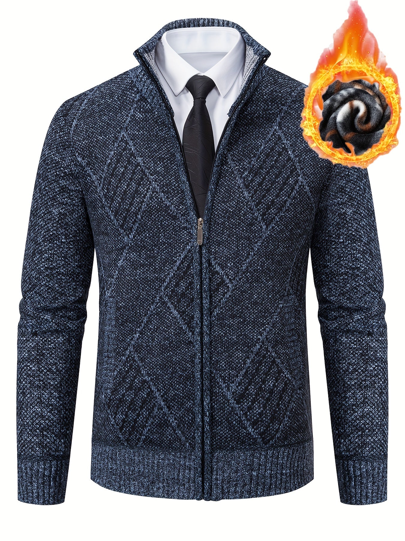 Loldeal Men'S Stand Collar Diamond Plaid Cardigan - Thick Warm Knit Open Front Sweater with Pockets, Solid Color Casual Fall/Winter Layering Essential, Cozy Clothing, Stylish Cardigan, Durable Construction, Warm Knitwear