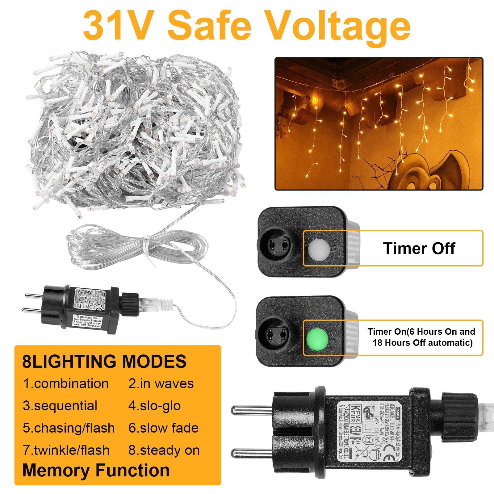 Memory LED Icicle String Lights 5/10/15M Waterproof Outdoor Christmas Fairy Lights 8 Modes Timer Xmas Newyear Decor 31V Plug
