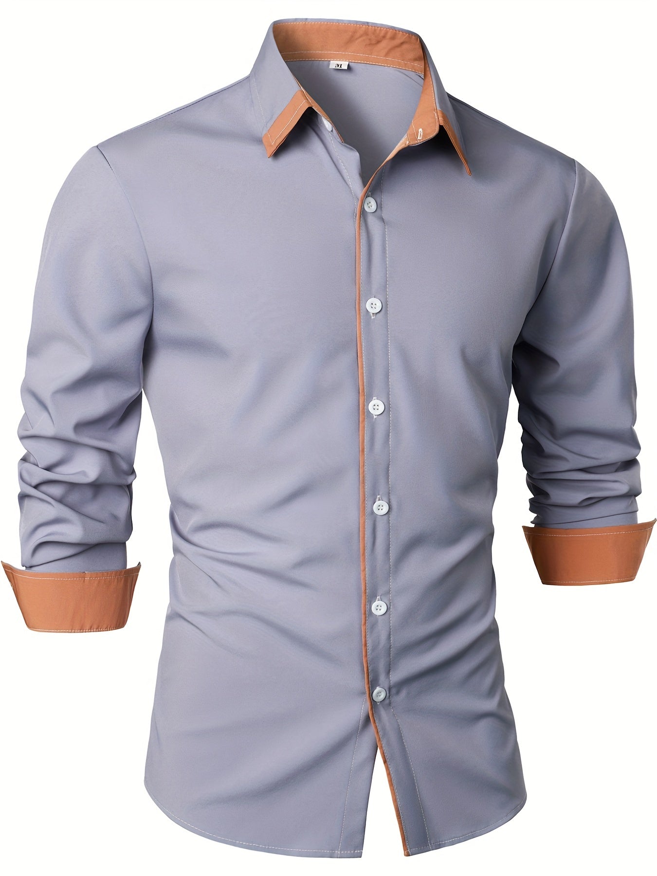 Men's Statement Trim Casual Trim Contrast Color Long Sleeve Shirt