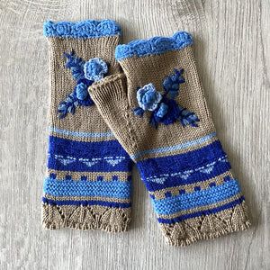 Womens Winter Fingerless Gloves Crochet Arm Warmer Flower Women Warm Gloves Woolen Handmade Gloves