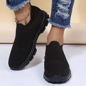 Women's Knit Soft Sole Breathable Mesh Sneakers, Solid Color Slip On Shoes, Women's Footwear