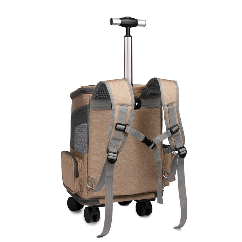 Portable Folding Trolley Pet Backpack Traveling Cat Backpack With Universal Wheel Trolley Pet Bag - You Offer