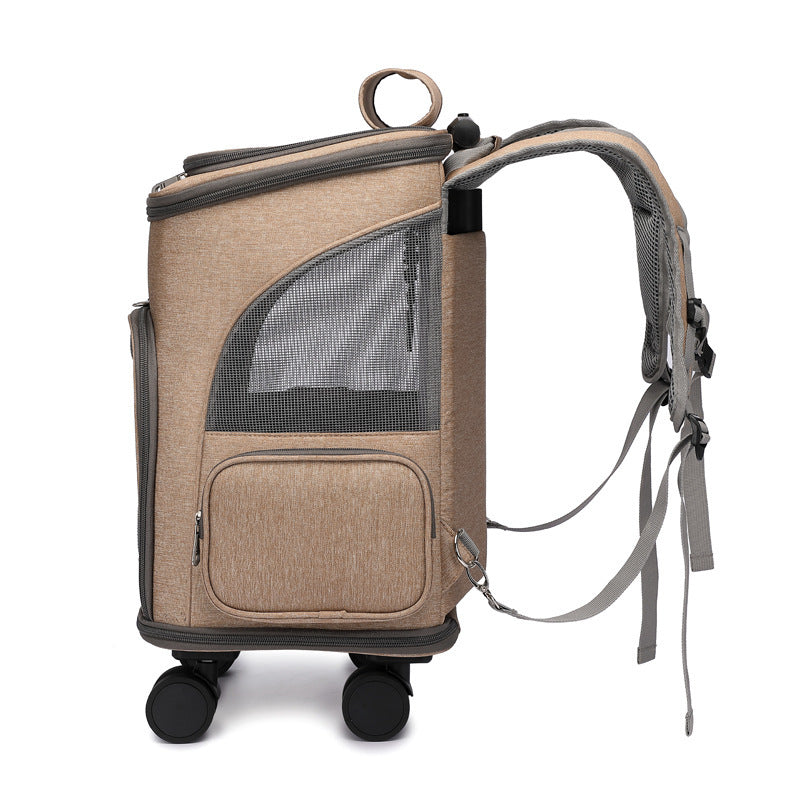 Portable Folding Trolley Pet Backpack Traveling Cat Backpack With Universal Wheel Trolley Pet Bag - You Offer