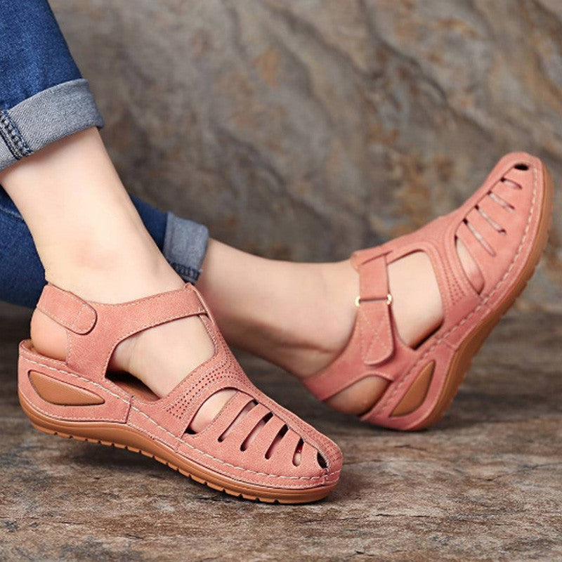 Women's Wedge Heeled Sandals, Platform Solid Color Ankle Strap Round Toe Sandals, Women's Summer Shoes