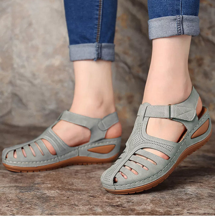Women's Wedge Heeled Sandals, Platform Solid Color Ankle Strap Round Toe Sandals, Women's Summer Shoes