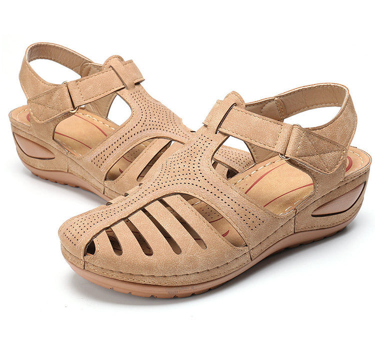 Women's Wedge Heeled Sandals, Platform Solid Color Ankle Strap Round Toe Sandals, Women's Summer Shoes
