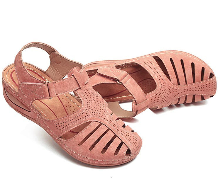 Women's Wedge Heeled Sandals, Platform Solid Color Ankle Strap Round Toe Sandals, Women's Summer Shoes