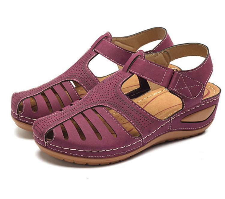 Women's Wedge Heeled Sandals, Platform Solid Color Ankle Strap Round Toe Sandals, Women's Summer Shoes