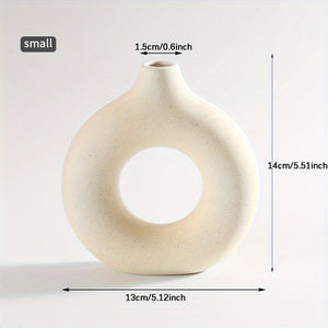 1pc Contemporary Ceramic Vase, Round Circle Design, Creative Ceramic Craft, Living Room Decor, Cross-Border Bestseller, 5.12*5.51inch Decorative Flower Vase