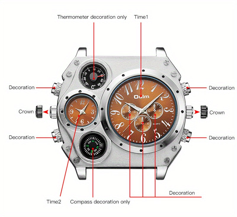 Men's Quartz Watch, Multi Dial With Compass, Casual Watch For Men, Ideal choice for Gifts