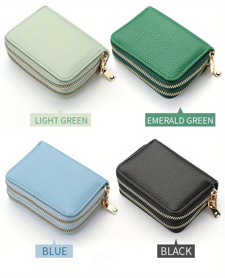 Double Zipper Wallet, Women's Short Credit Card Holder, Multifunctional Large Capacity Coin Purse