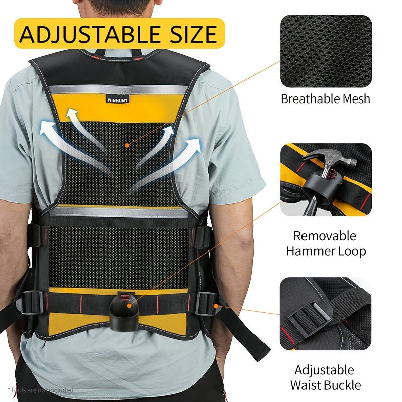 High-Visibility Reflective Work Vest - Durable with Tool Pockets for Electricians - Ensures Ultimate Construction Safety