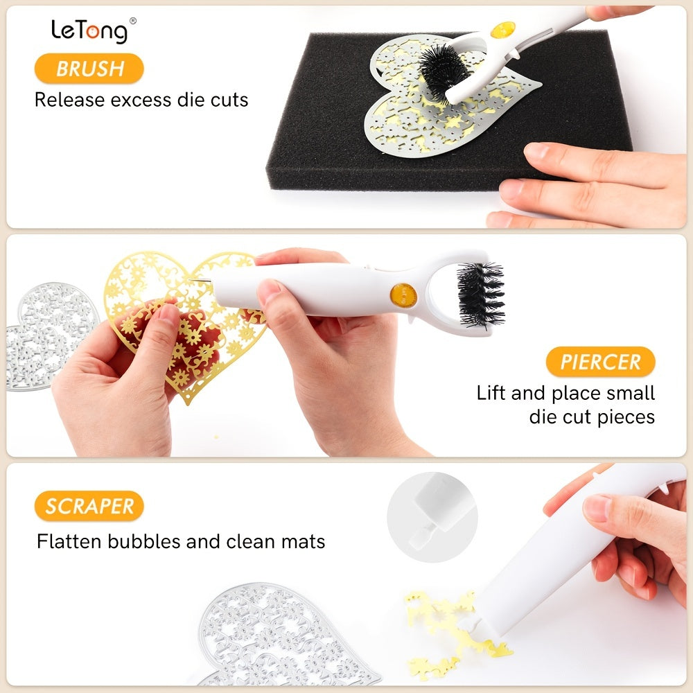 Letong 3-in-1 Die Brush Piercer Scraper Weeding Tools Easily Removing Excess Paper From Dies Must-Have Die Brush Tool With Foam Pad