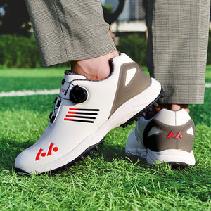 LEFUS Men's High Quality Golf Shoes with Non-Slip Rubber Sole & Swivel Button Closure - All-Weather All-Season Sneakers, Cushioned Insole, White & Black/Gray Athletic Footwear with Traction Tread - Ideal for Golf, Casual & Sp
