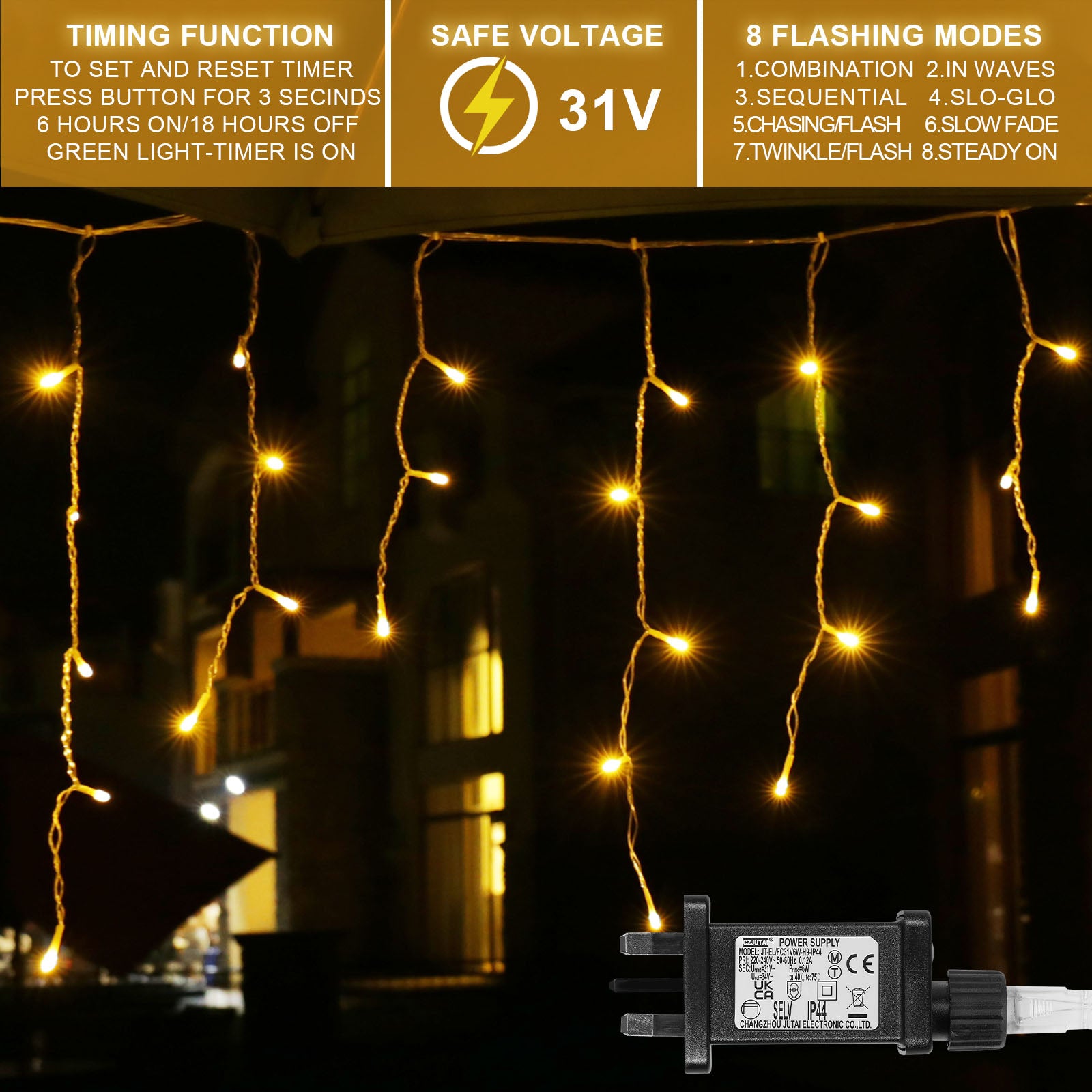 Memory LED Icicle String Lights 5/10/15M Waterproof Outdoor Christmas Fairy Lights 8 Modes Timer Xmas Newyear Decor 31V Plug