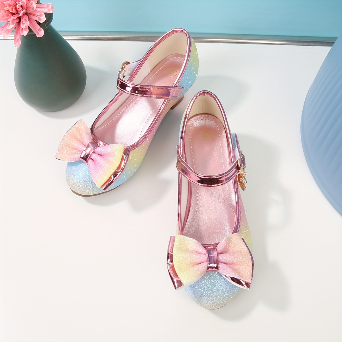 Girls' Elegant Low Heel Pumps - Bow Decorated Princess Party Shoes for Spring and Summer with Comfortable Insoles and Durable Outsoles