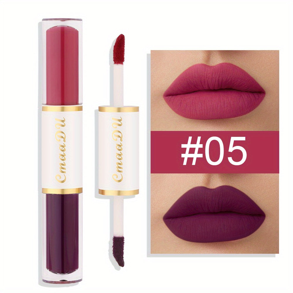 Double Ended Lip Gloss, Matte Velvet Satin Texture, Vivid Color Rendering Lip Glaze Long Lasting Waterproof Liquid Lipsticks ( 8 Colors ) Valentine's Day Gifts
