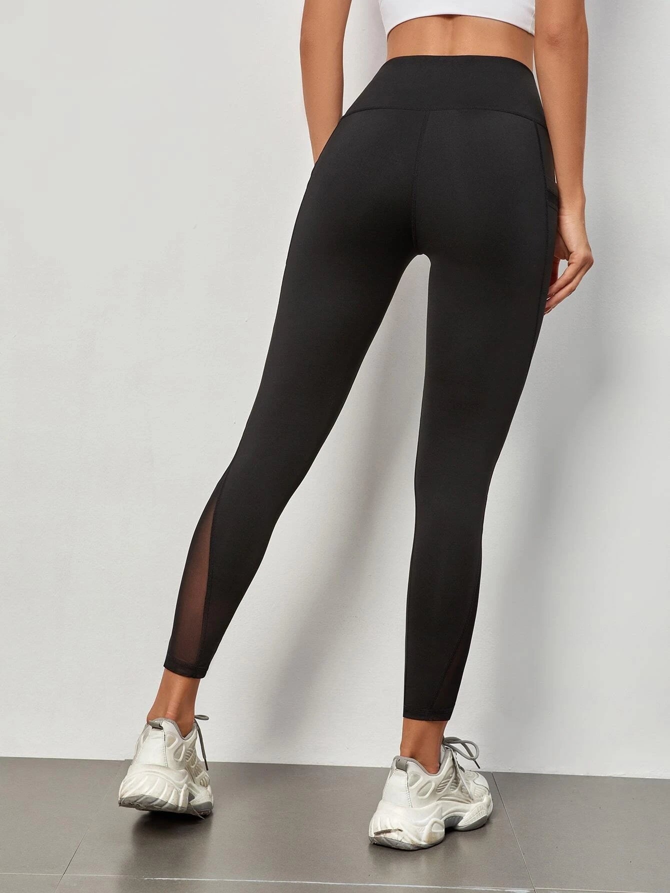 High Waist Mesh Stitching Women's Yoga Leggings With Side Pockets For Fitness & Gym Sports Activewear