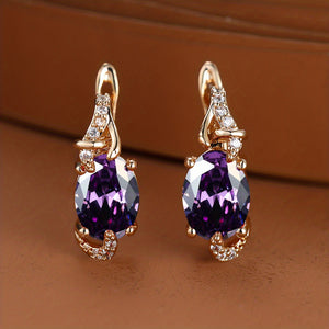 18K Gold Plated Blue Stone Stud Earrings Trendy Women Round Oval Cut White Blue Red Pink Stone Drop Earrings Anniversary Claw Earrings Jewelry