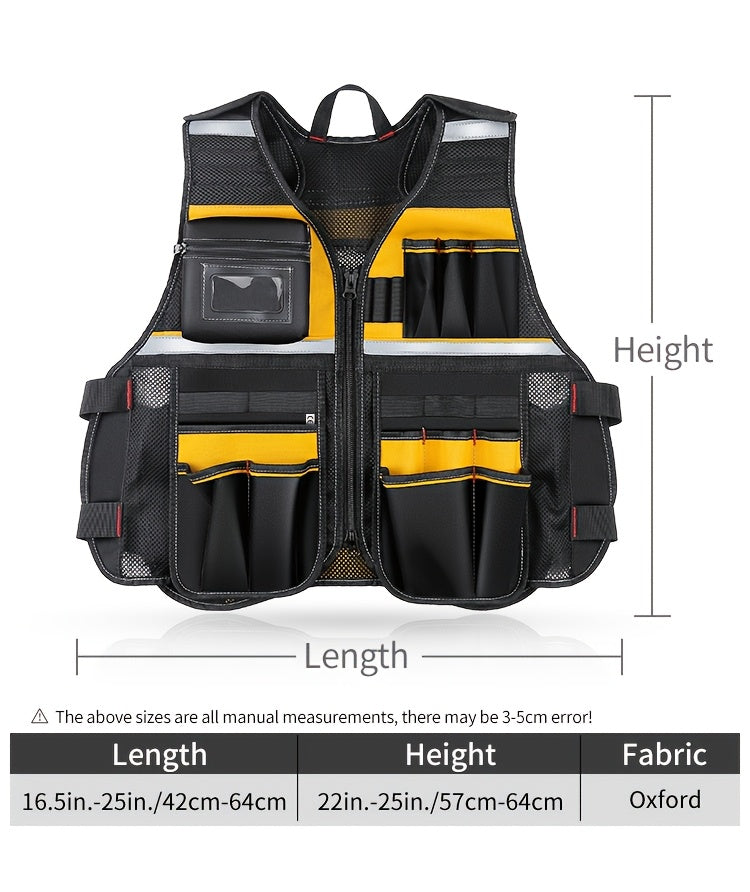 High-Visibility Reflective Work Vest - Durable with Tool Pockets for Electricians - Ensures Ultimate Construction Safety