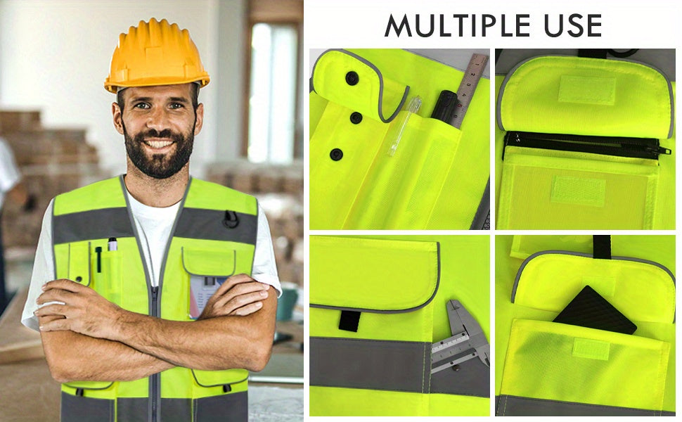 TCCFCCT Bison Series ANSI/ISEA 107-2020 Compliant Safety Vest for Men & Women - Reflective Vest with 9 Pockets, Premium 120g Polyester, Reinforced Stitching, Adjustable Straps & Storage Pockets for Construction, Surveyors, Dr