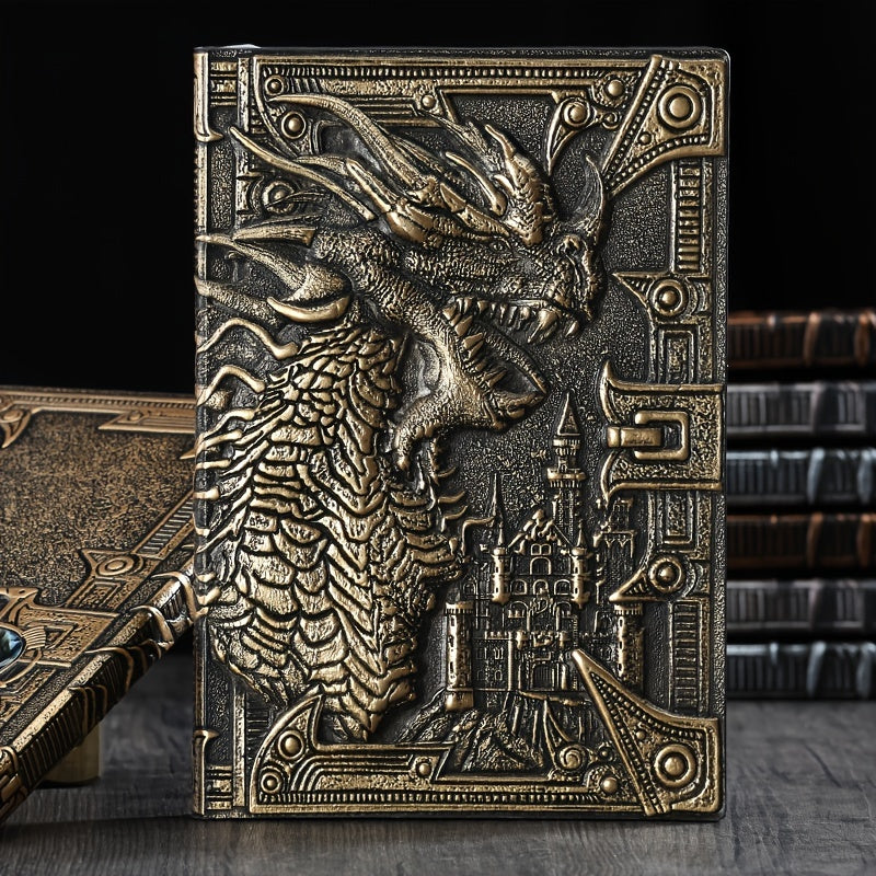 AOXUNDIY Embossed Dragon Journal Notebook, Animal Theme Plain Ruling Writing Pad with 3D Metal Dinosaur Design, Dinosaur Room Decor