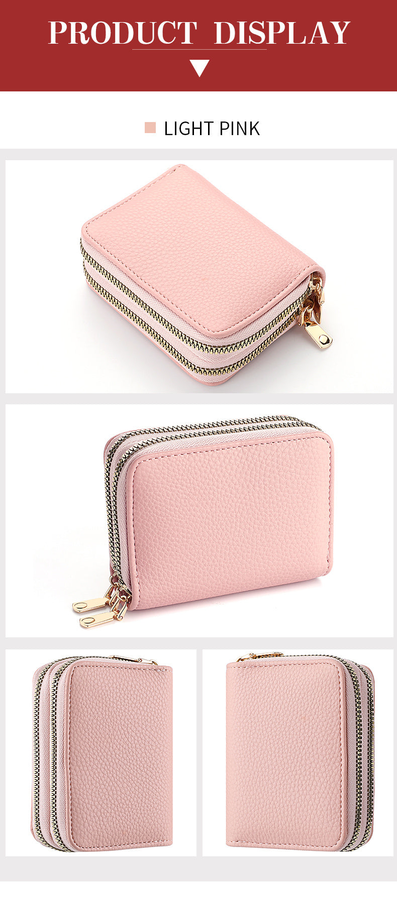 Double Zipper Wallet, Women's Short Credit Card Holder, Multifunctional Large Capacity Coin Purse