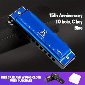 Professional Blues Harmonica 10 Holes C Key Blues Harp With Hard Case Perfect For Beginners Students Adults Professionals As Gifts Eid Al-Adha Mubarak