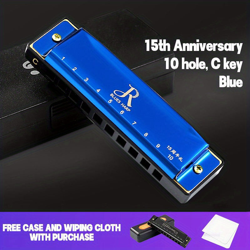 Professional Blues Harmonica 10 Holes C Key Blues Harp With Hard Case Perfect For Beginners Students Adults Professionals As Gifts Eid Al-Adha Mubarak