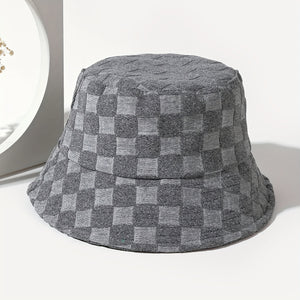 Plaid Embossed Bucket Hat Solid Color Trendy Casual Basin Hat Unisex Couple Fisherman Cap For Women Men