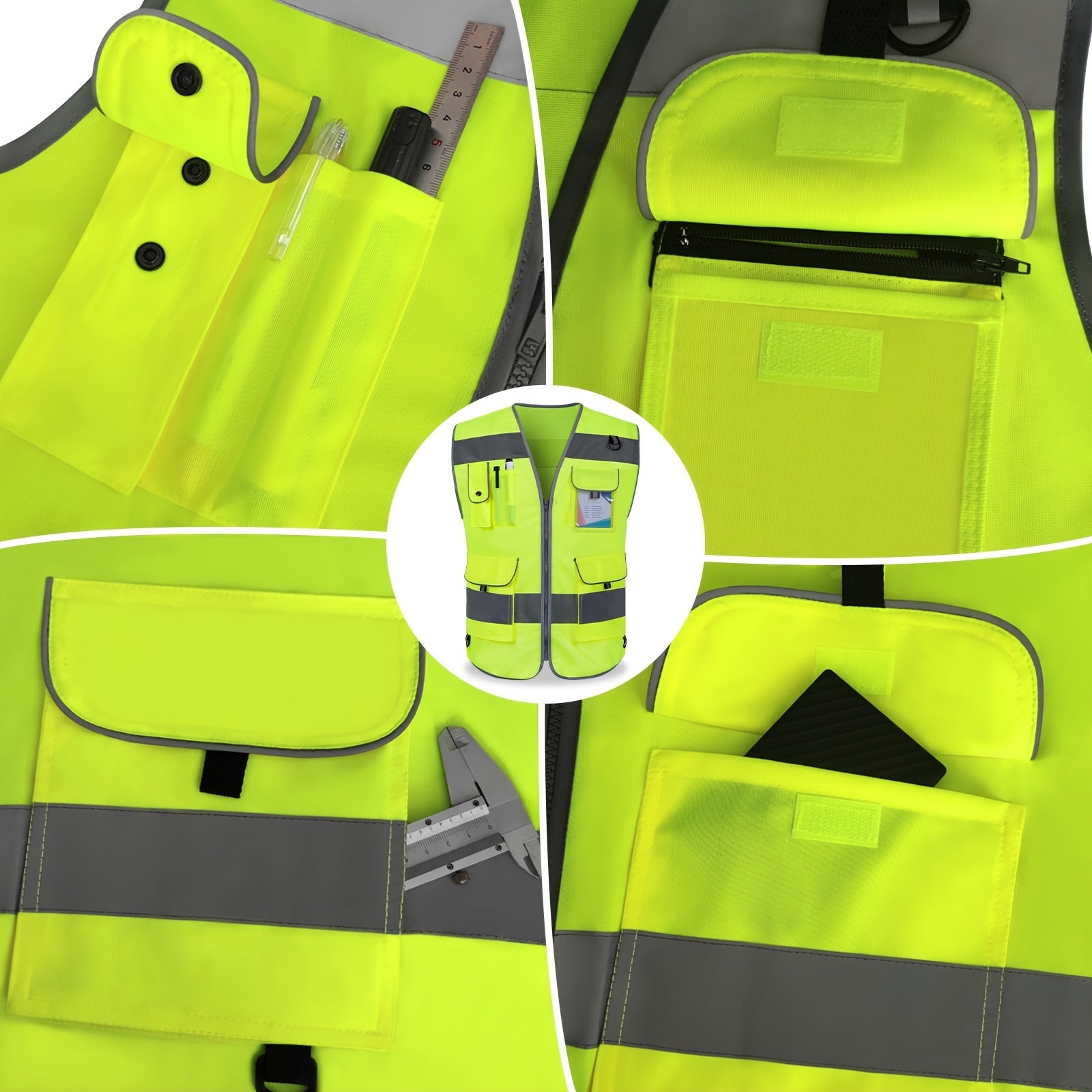 TCCFCCT Bison Series ANSI/ISEA 107-2020 Compliant Safety Vest for Men & Women - Reflective Vest with 9 Pockets, Premium 120g Polyester, Reinforced Stitching, Adjustable Straps & Storage Pockets for Construction, Surveyors, Dr