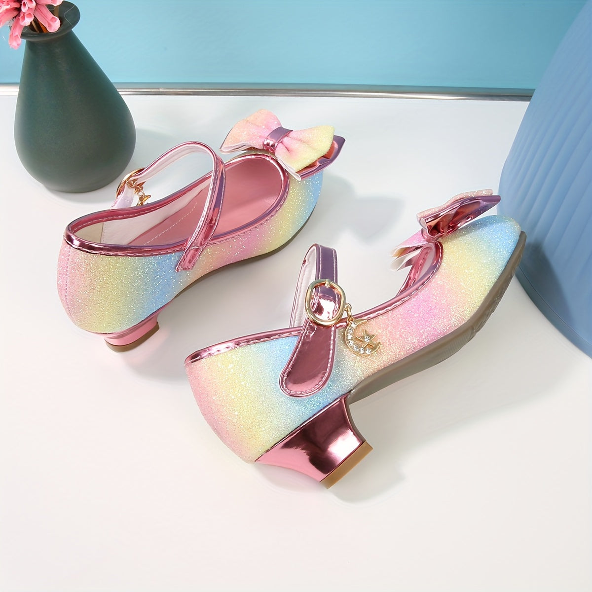 Girls' Elegant Low Heel Pumps - Bow Decorated Princess Party Shoes for Spring and Summer with Comfortable Insoles and Durable Outsoles