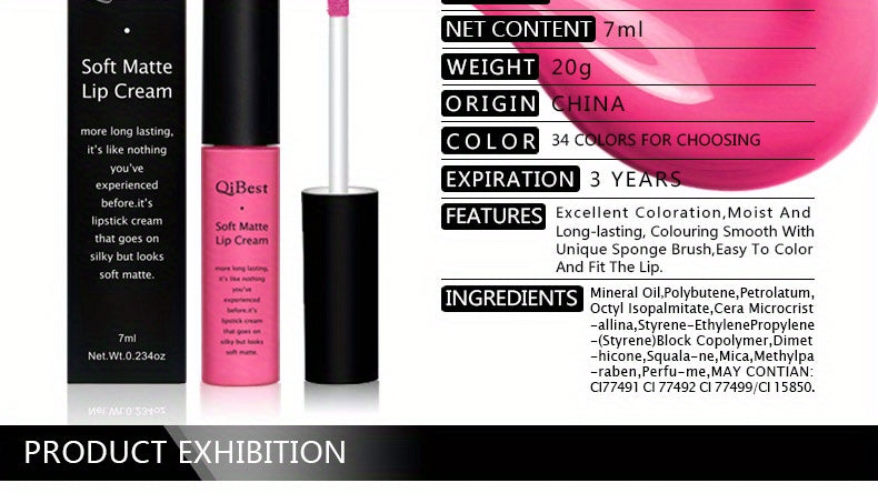 Matte Velvet Lip Glaze, Waterproof Long Lasting Not Easy To Decolor Lip Gloss, Silky Smooth Plumping Lipstick ( 20 Colors ) Valentine's Day Gifts