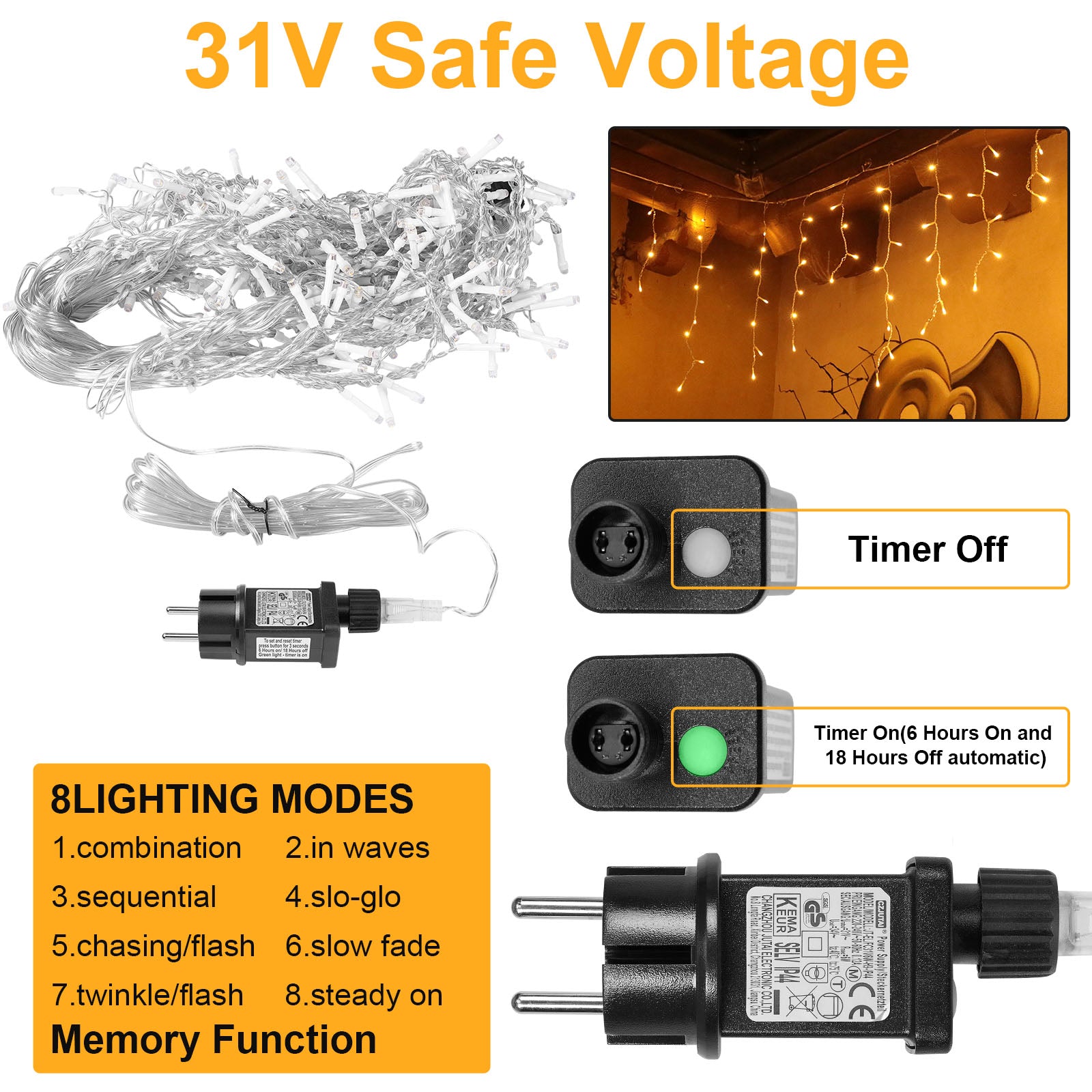 Memory LED Icicle String Lights 5/10/15M Waterproof Outdoor Christmas Fairy Lights 8 Modes Timer Xmas Newyear Decor 31V Plug