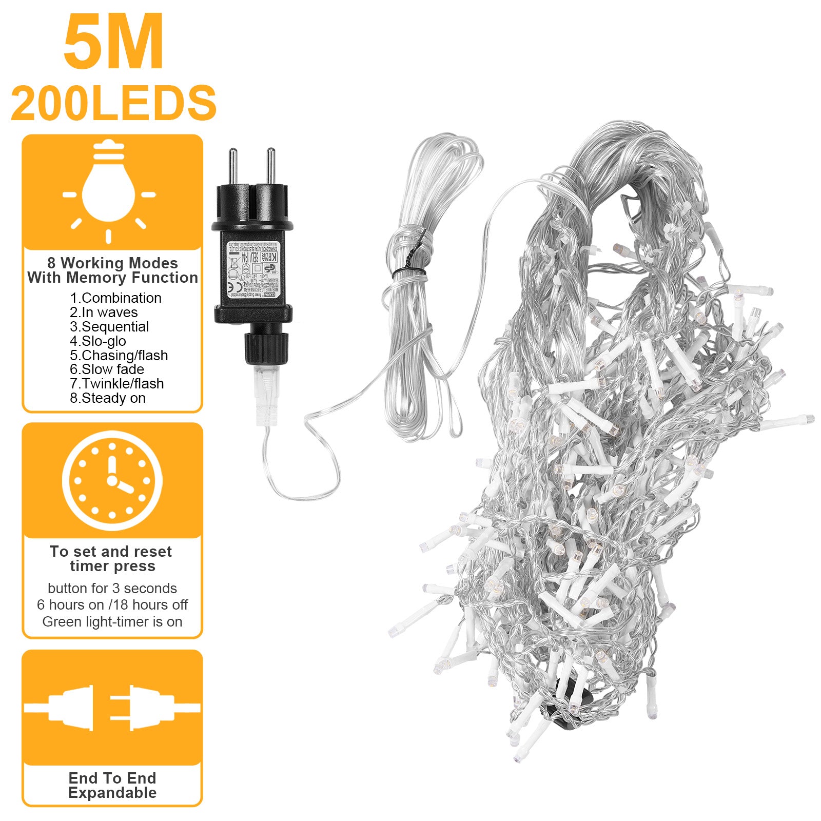 Memory LED Icicle String Lights 5/10/15M Waterproof Outdoor Christmas Fairy Lights 8 Modes Timer Xmas Newyear Decor 31V Plug
