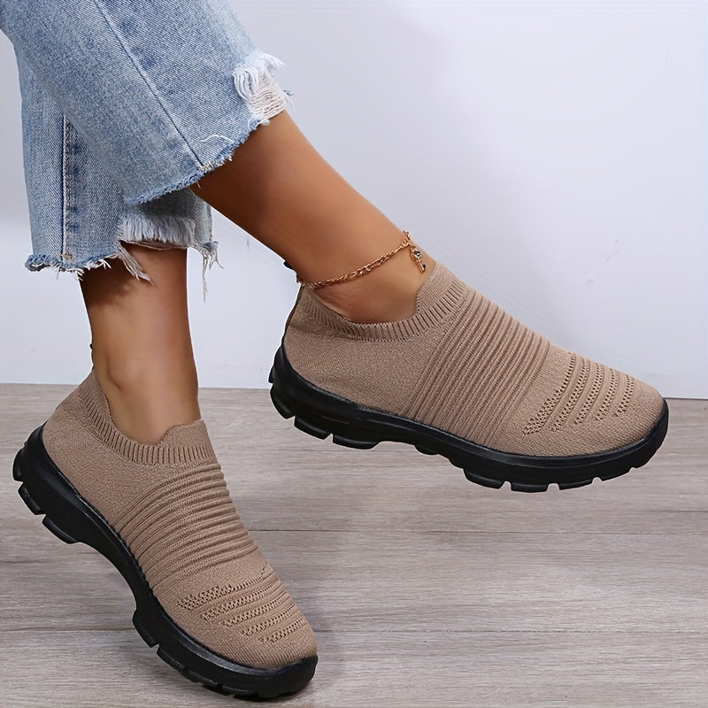 Women's Knit Soft Sole Breathable Mesh Sneakers, Solid Color Slip On Shoes, Women's Footwear