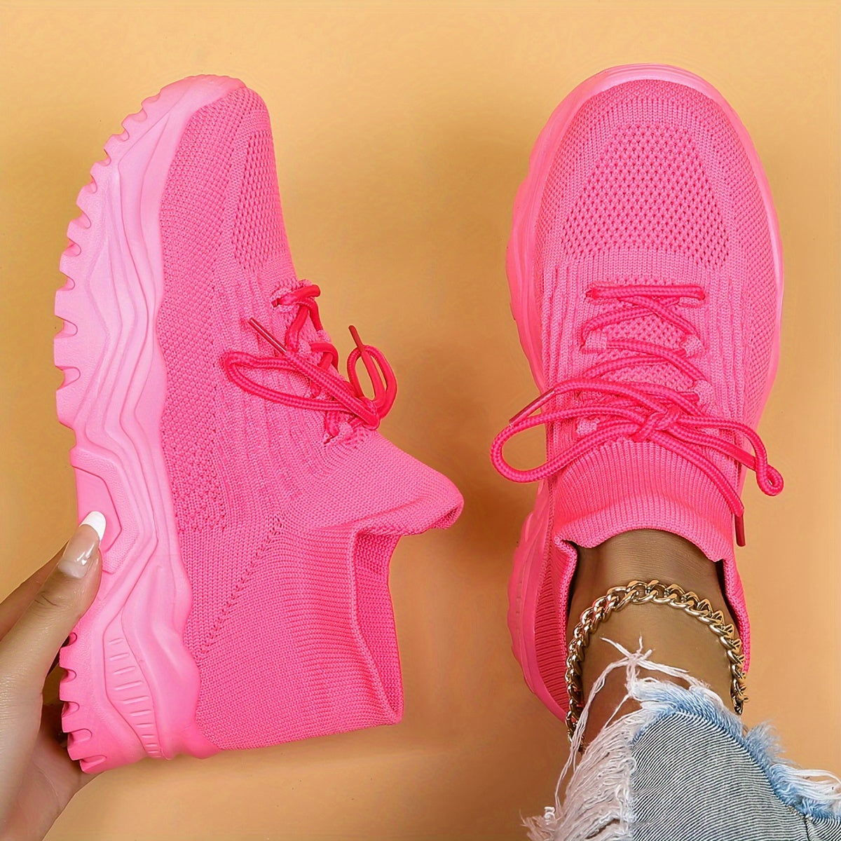 Chic Womens Breathable Knit Sneakers - Slip-On Design, Lightweight Comfort, Ideal for Casual Wear & Running