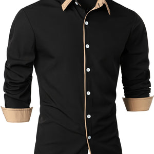 Men's Statement Trim Casual Trim Contrast Color Long Sleeve Shirt