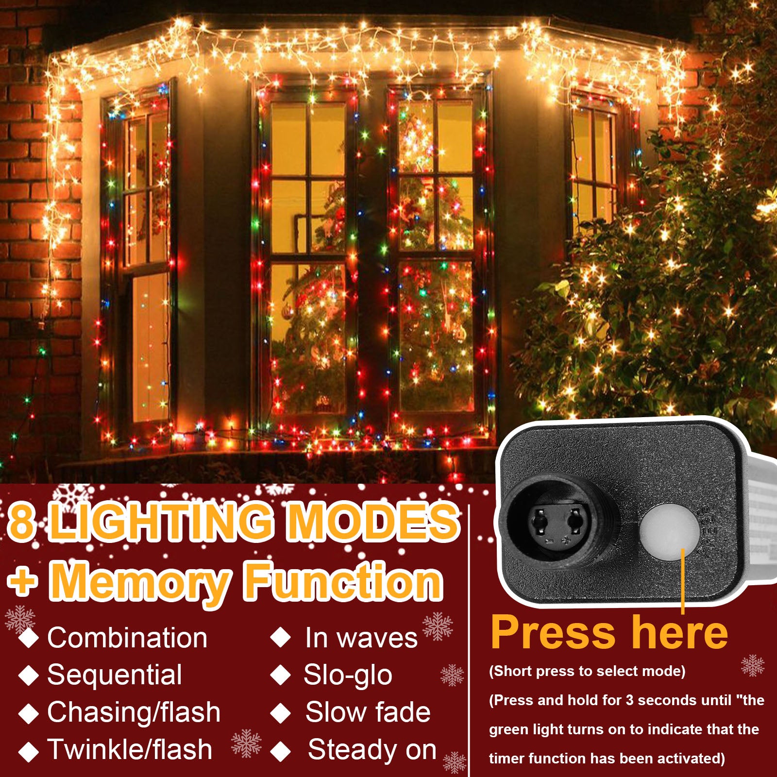 Memory LED Icicle String Lights 5/10/15M Waterproof Outdoor Christmas Fairy Lights 8 Modes Timer Xmas Newyear Decor 31V Plug