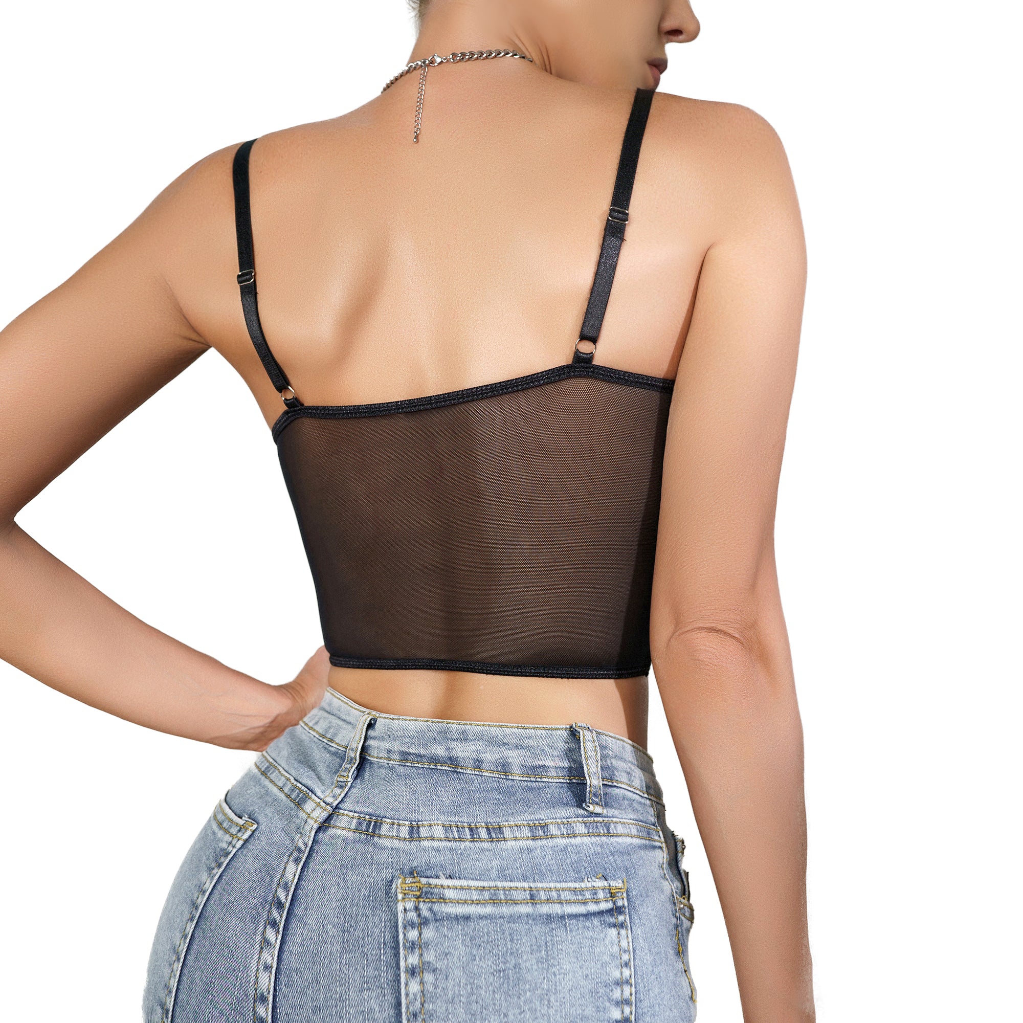 Women's Sexy Black Lace Top - Semi-Sheer V-Neck Camisole with Floral-like Patterns, Form-Fitting Elegant Lingerie for Parties, Dates, Casual Attire - Hand Wash Only